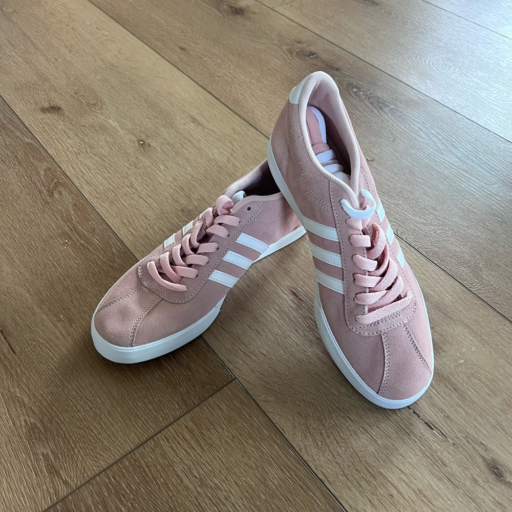 Nwot adidas pink and white suede sneakers